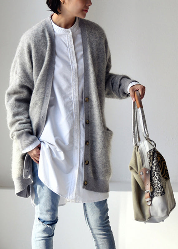 White O-neck Low High Design Button Cotton Shirt Long Sleeve