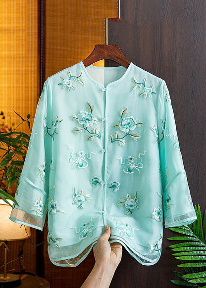 Natural Pink V Neck Embroidered Tulle Shirts Spring