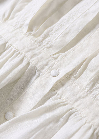 White Wrinkled Patchwork Tops Long Sleeve