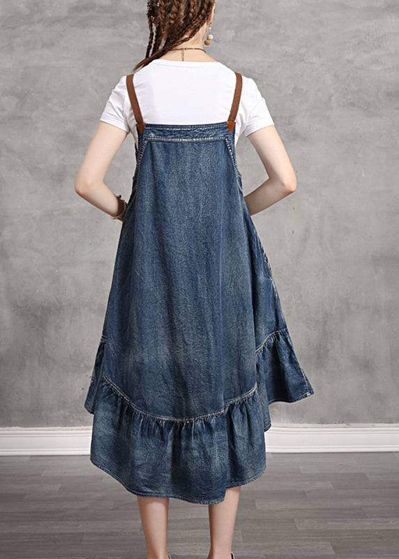 Blue Print Low High Design Spaghetti Strap Sundress Sleeveless