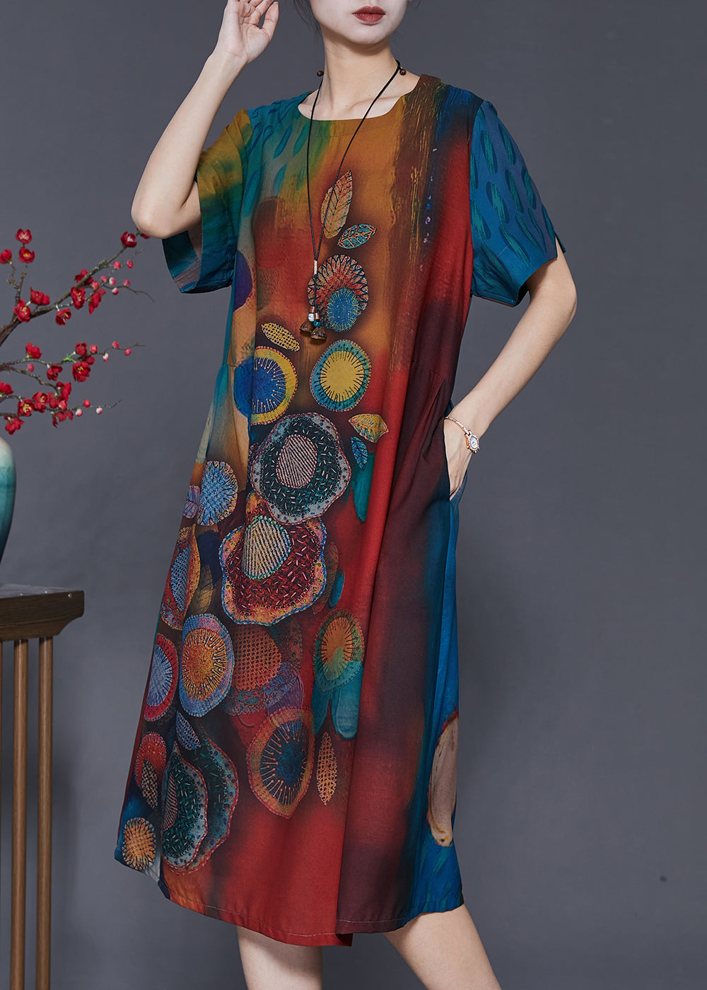 Gradient Color Print Silk Maxi Dresses Summer