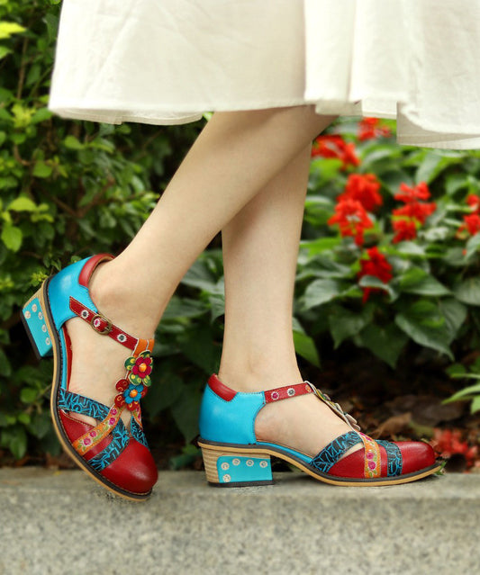 Colorblock Embossed High Heels Splicing Chunky High Heels