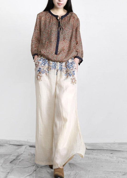 Nude Print Elastic Waist Linen Pants