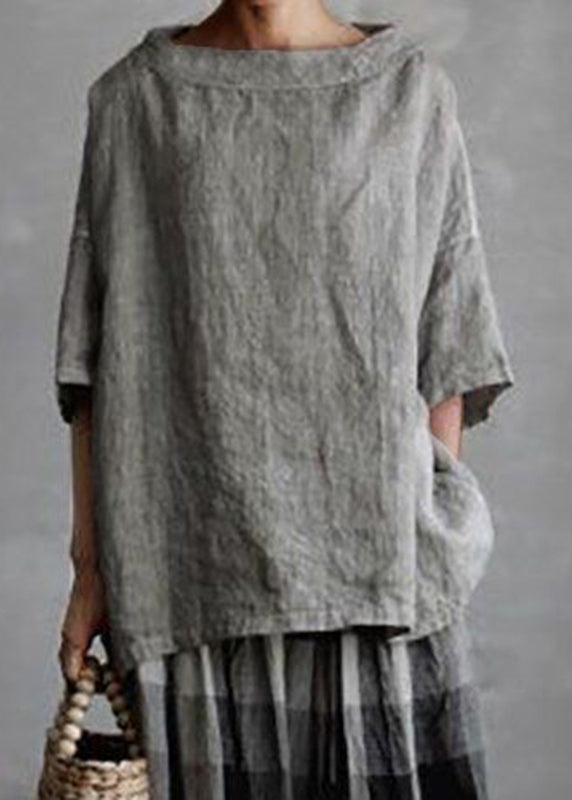 Grey O-neck Patchwork Cotton T Shirts Summer