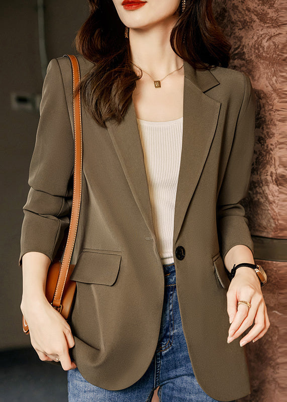 Coffee Peter Pan Collar Pockets Button Suit Coat Fall
