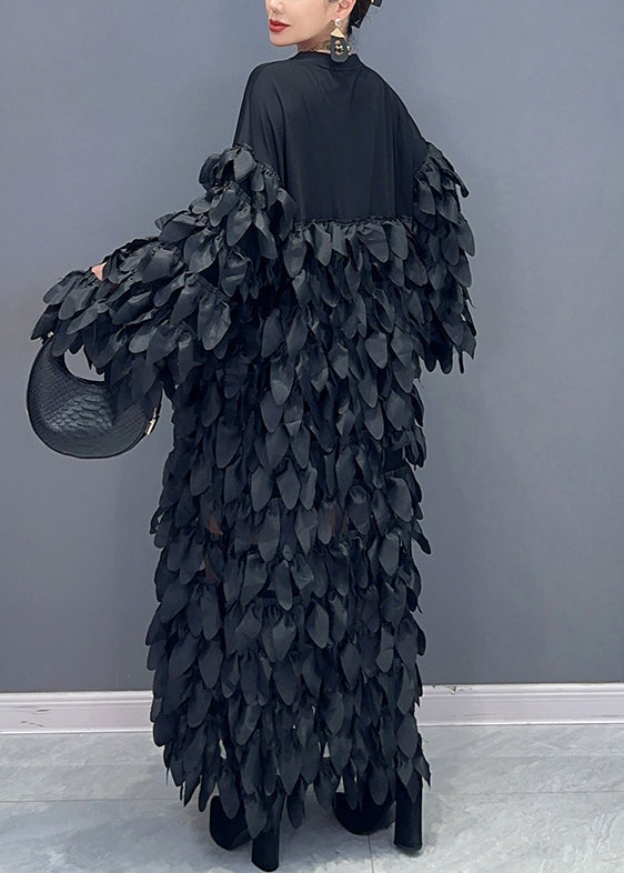 Black O Neck Patchwork Cotton Long Dress Spring