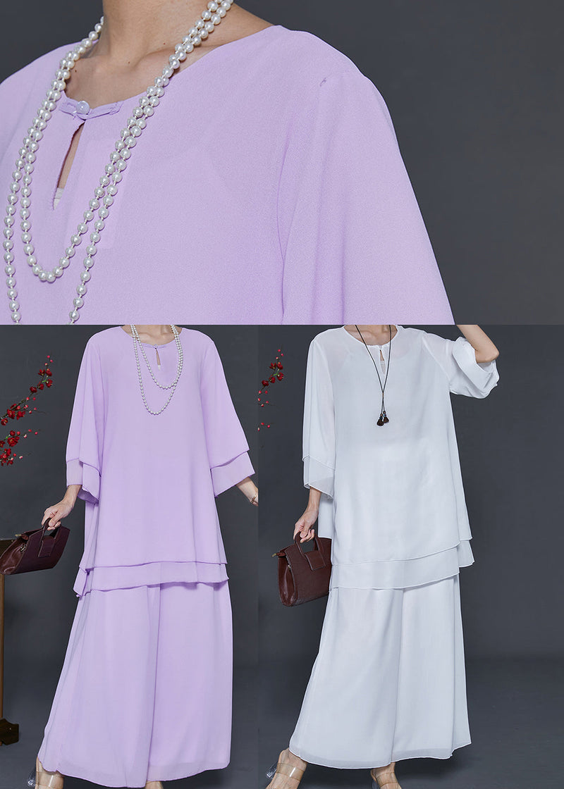 Purple Oversized Draping Chiffon Two Pieces Set Summer