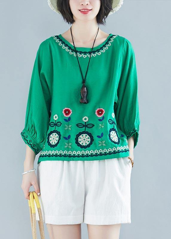 White Embroideried Batwing Sleeve Shirt Tops Summer Cotton Linen