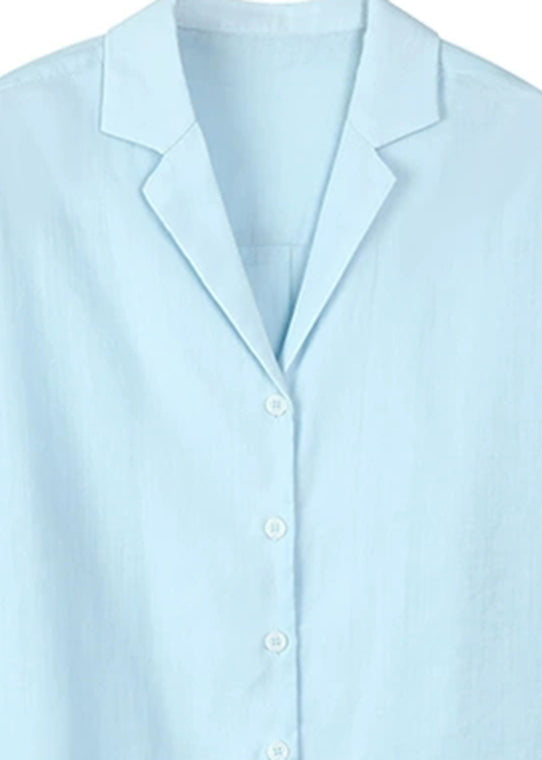 Fitted Blue Notche Button Shirt Spring