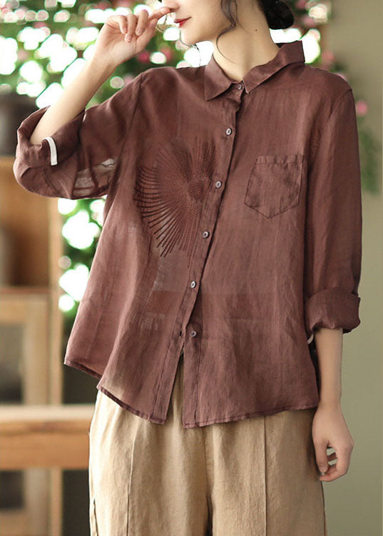 Chocolate Peter Pan Collar Ramie Top Spring