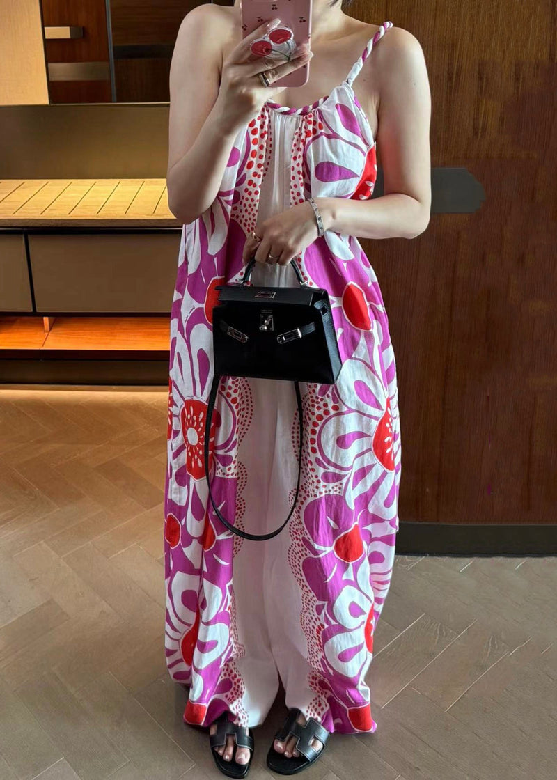 Unique Purple Print Spaghetti Strap Jumpsuits Sleeveless