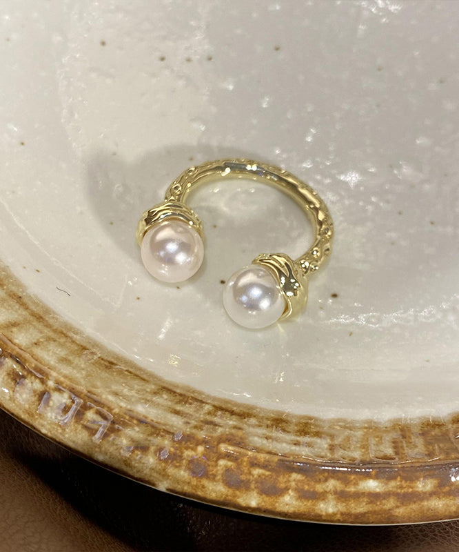 Gold Alloy Zircon Pearl Star Rings Three Piece Set