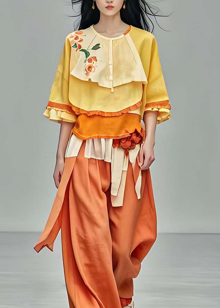 New O-neck Print Tops and Pants Cotton Two Pieces Set Summer