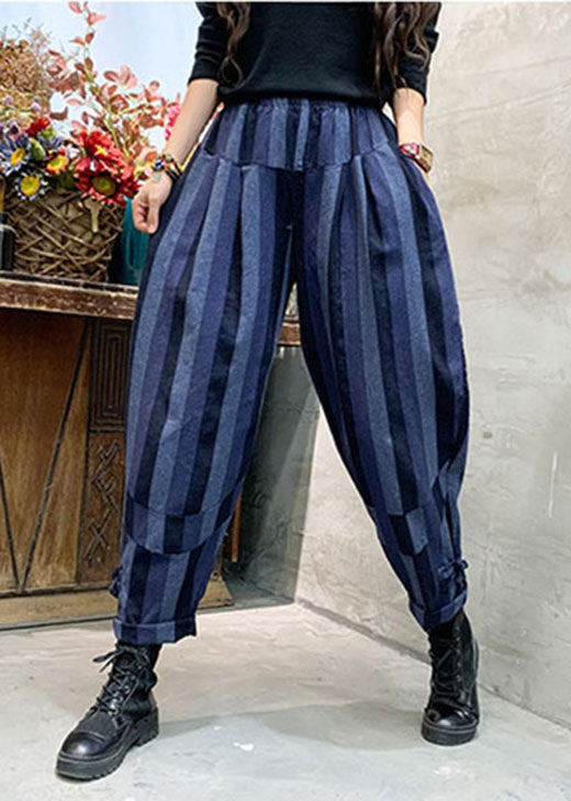 Unique Blue Striped Cotton Pants Spring
