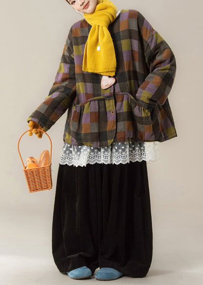 Plaid Warm Parka ,top and Wide Leg Pants Three Pieces Set Winter