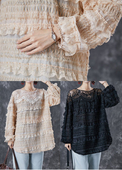 Black Hollow Out Patchwork Lace Top Spring