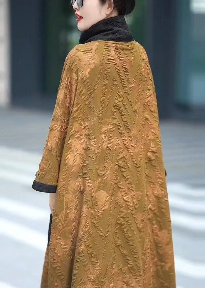 Yellow Turtleneck Pockets Cotton Dresses Batwing Sleeve