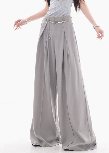 French Grey High Waist Spandex Wide Leg Pants Fall