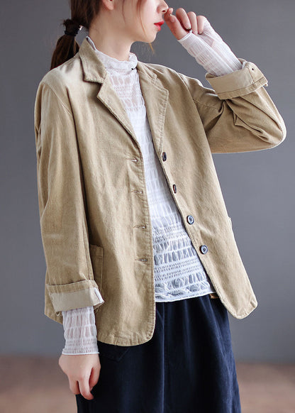 Blue Peterpan Collar Pockets Button Patchwork Fall Corduroy Coat