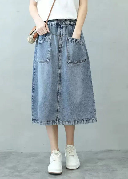 Blue Patchwork Elastic Waist Denim Skirts Summer