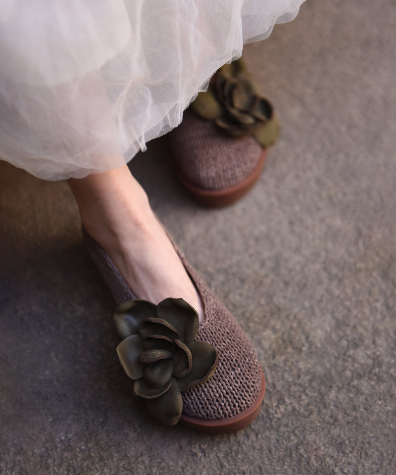 Handmade Grey Platform Sheepskin Comfy Splicing Flat Shoes