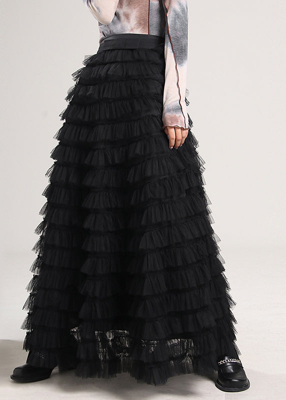 Black Patchwork Tulle Skirt Spring