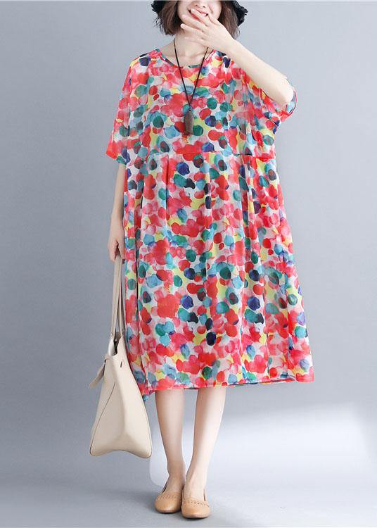 Red Chiffon Dotted Robe Dresses Short Sleeve
