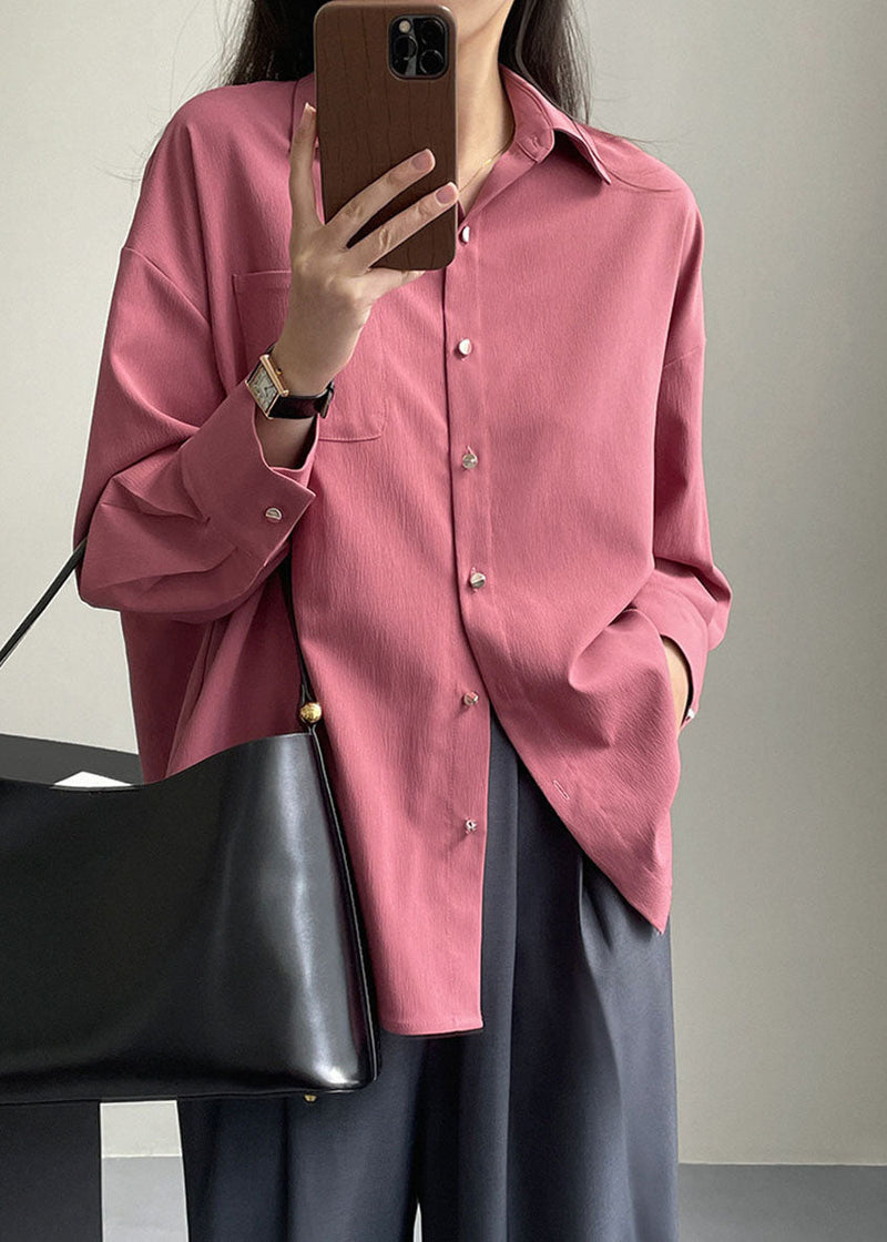 Rubber Red Peter Pan Collar Pockets Button Shirt Spring
