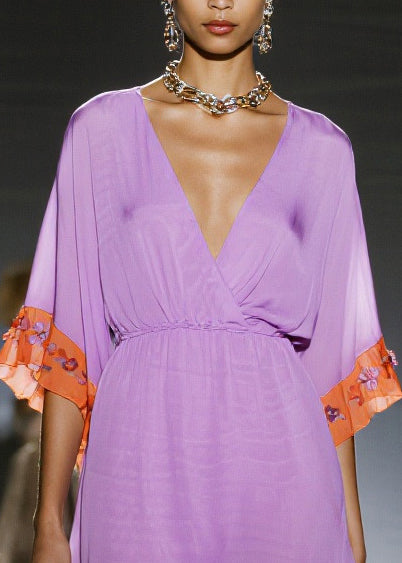Purple Asymmetrical Patchwork Chiffon Dress Summer