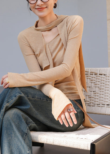 Khaki Asymmetrical Cotton Blouse Top Spring