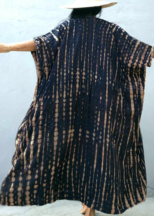 Blue Print Low High Design Kimono Robe Cotton Long Loose Cardigans