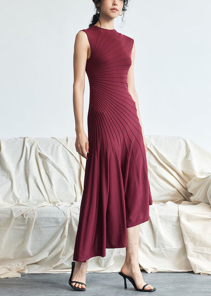 Red Asymmetrical Striped Cotton Long Dresses Sleeveless
