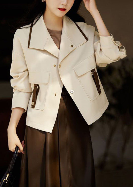 White Peter Pan Collar Patchwork Pockets Cotton Coats Fall
