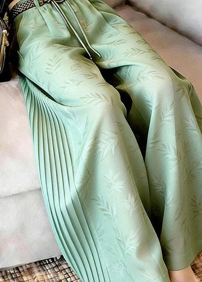 Stylish Green Print Wrinkled Wide Leg Pants Summer