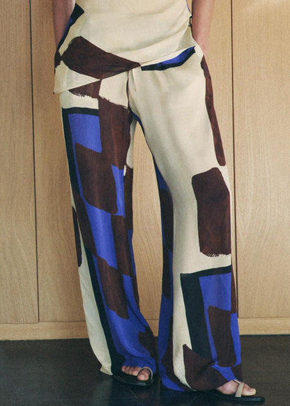 Backless Print Tops and Pants Cotton Two Pieces Set Sleeveless