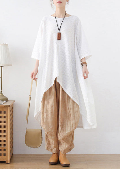 White Asymmetrical Design Top Three Quarter Sleeve