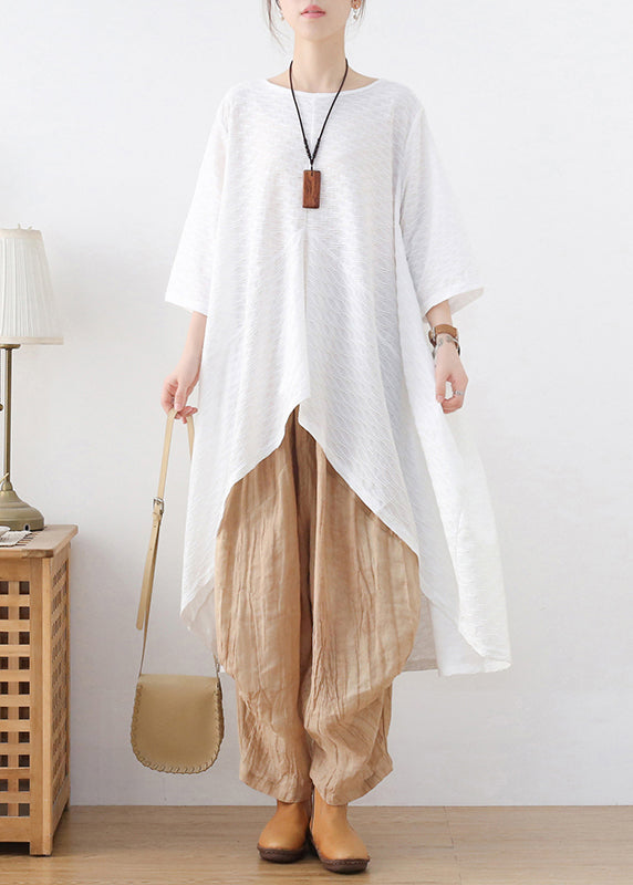 White Asymmetrical Design Top Three Quarter Sleeve