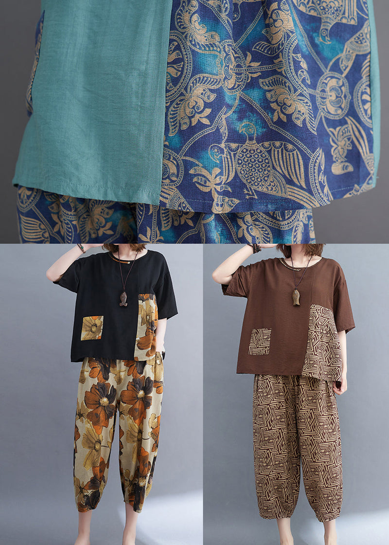 Black Oversized Patchwork Cotton Two-piece Set Summer