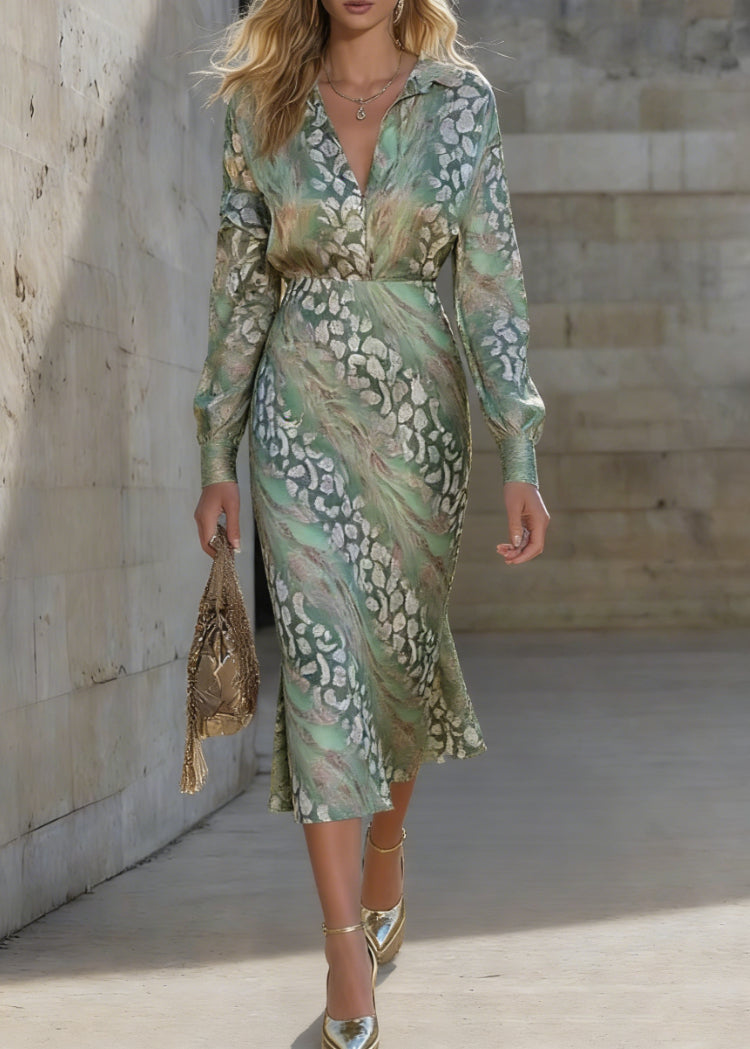 Loose Green Print Shirts and Skirts Two Pieces Set Spring