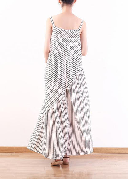 White Stripe Suspender Large Chiffon Jumpsuit Wide Leg Pants Summer