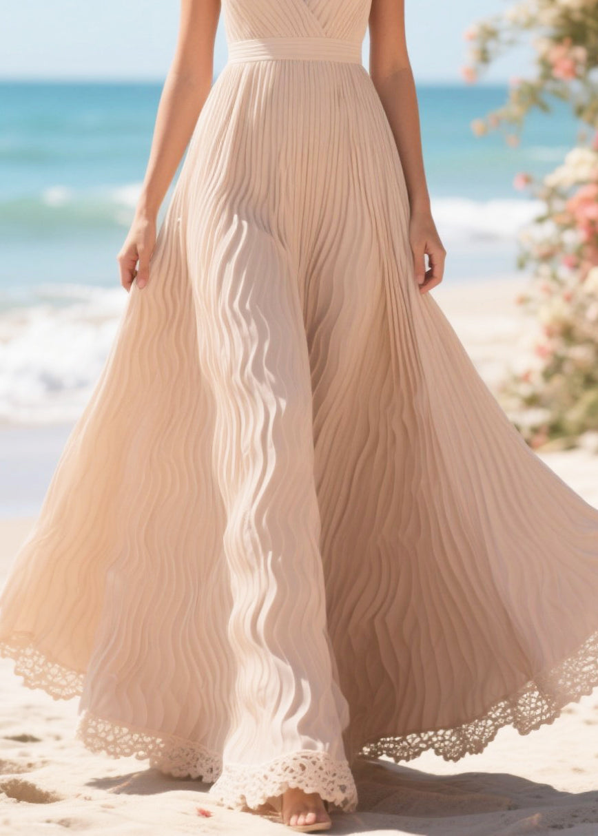 Apricot Exra Large Hem Wrinkled Chiffon Party Dress Summer