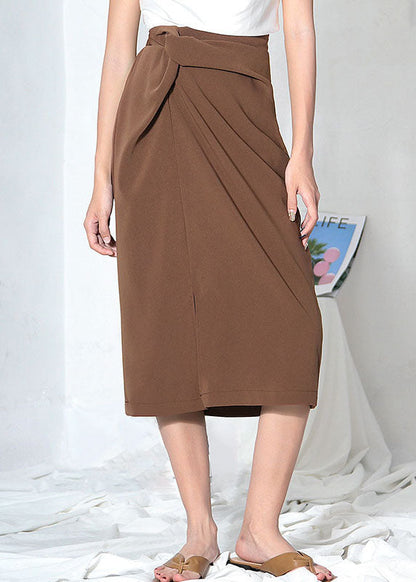 Brown High Waist Side Open Asymmetrical Design Skirts