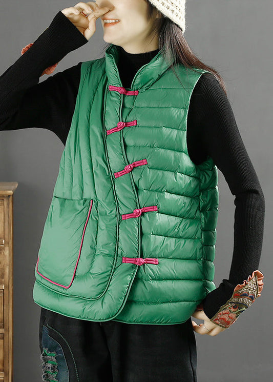 Art Green Pockets Oriental Duck Down Filled Vest Winter