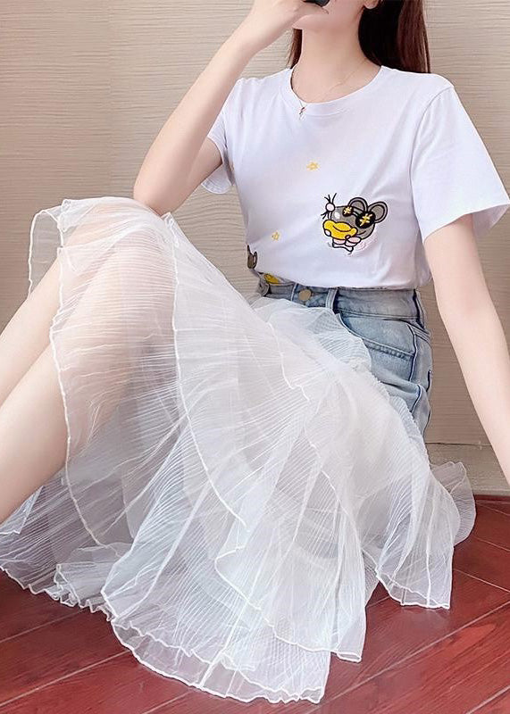 Blue High Waist Tulle Patchwork Denim a Line Skirt