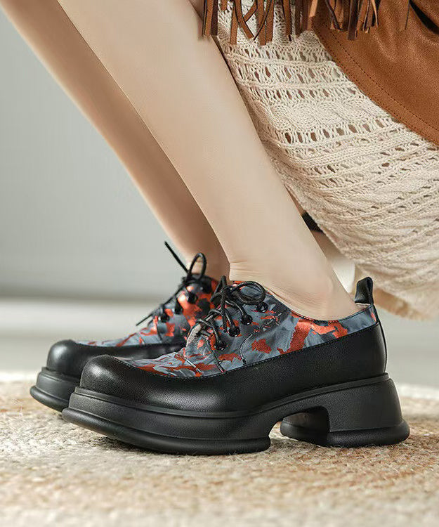 New Platform Loafers for Red Cowhide Leather Lace Up