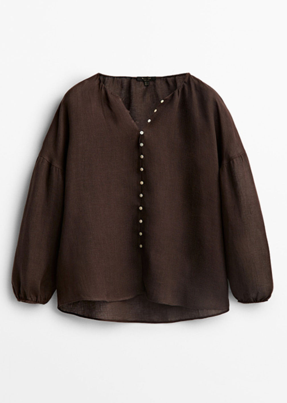 Chocolate V Neck Patchwork Low High Design Shirts Lantern Sleeve