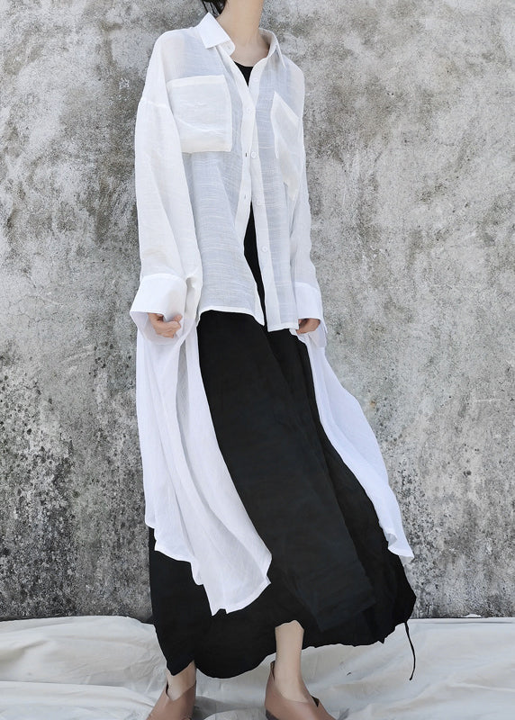 White Peter Pan Collar Asymmetrical Design Cotton Shirt Batwing Sleeve