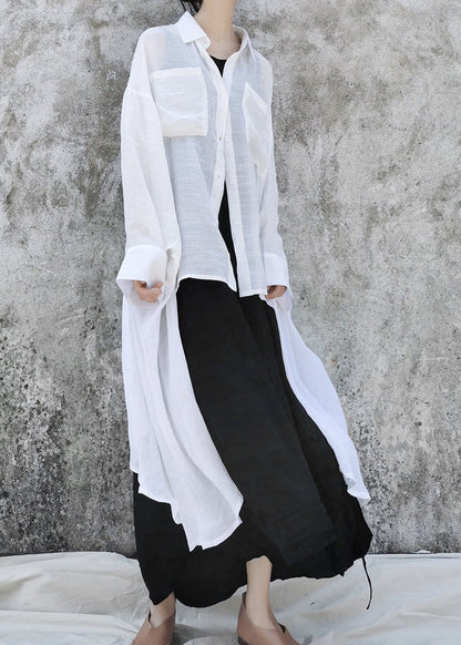 White Peter Pan Collar Asymmetrical Design Cotton Shirt Batwing Sleeve