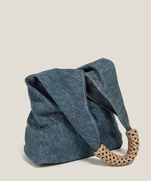 Blue Asymmetrical Design Denim Shoulder Bags
