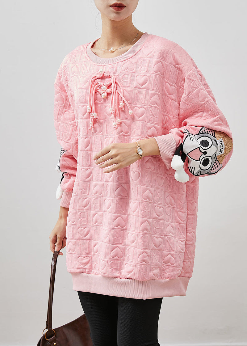 Pink Cartoon Tasseled Cotton Sweatshirt Spring